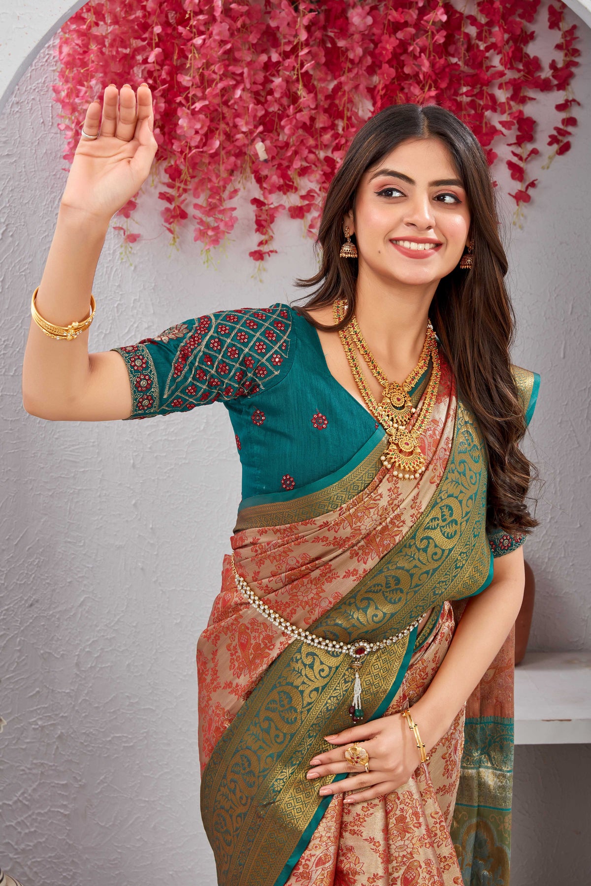 Dharmavaram Saree With Embroidery Sequence Work Blouse